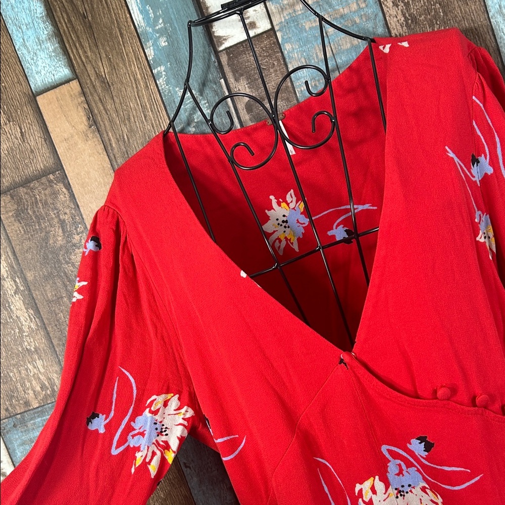 Free people  Red Floral Long Sleeve Dress - Picture 7 of 16